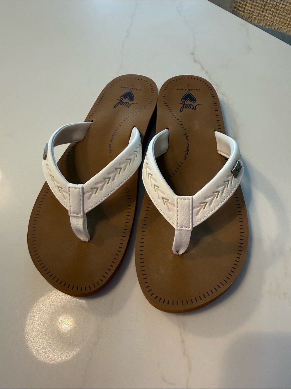 Reef White Leather Thong Sandals for Women